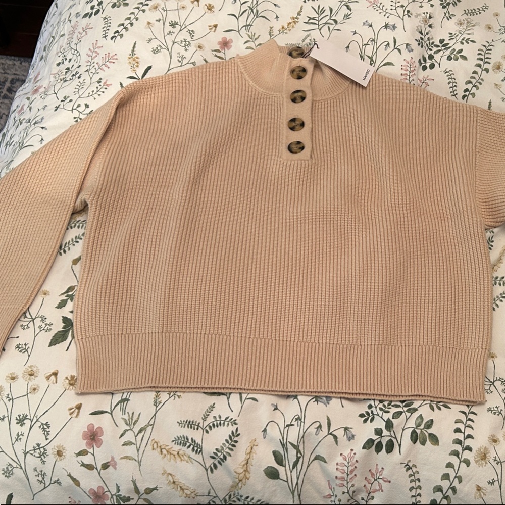 Mango Beige Ribbed Sweater